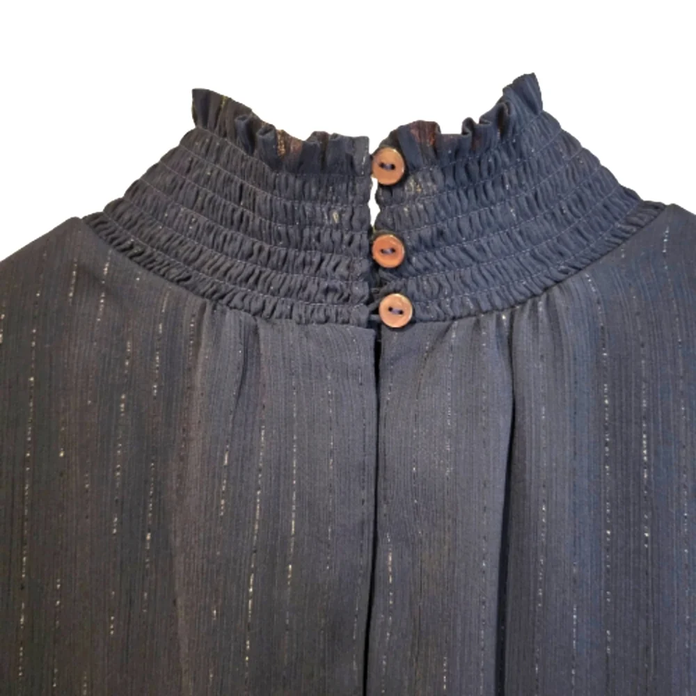 NY Collection Women's Mock Neck Navy Blue Silver Mettalic Stripe Blouse Size XL - Picture 2 of 14